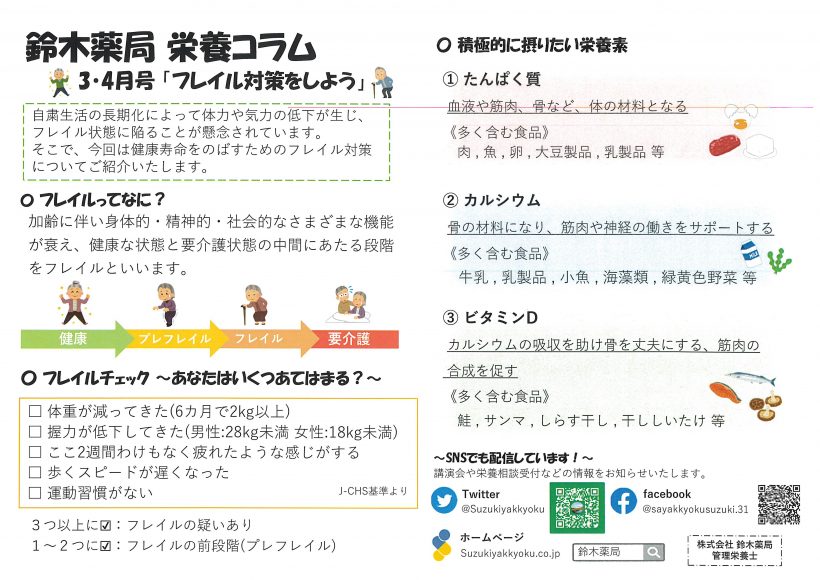 栄養コラム　3・4月号「フレイル対策をしよう」